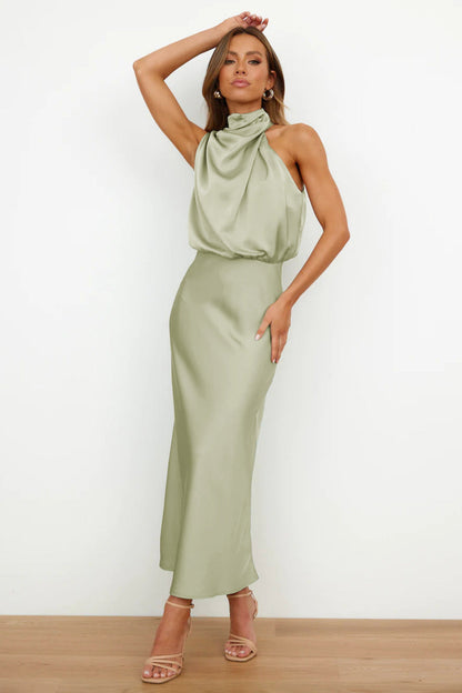 Carlina | Robe Longue en Satin avec Col Halter