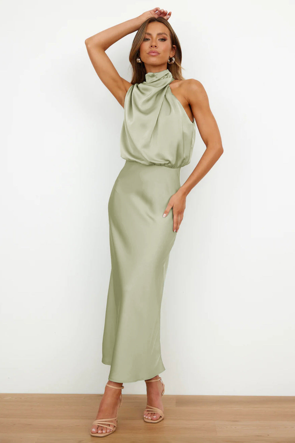 Carlina | Robe Longue Satin à Col Halter