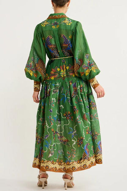 Lily - Robe à manches ballons avec imprimé d'oiseau du paradis
