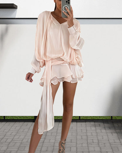 Clidress Satin Irregular Ruffled Mini Dress(8 Colors)