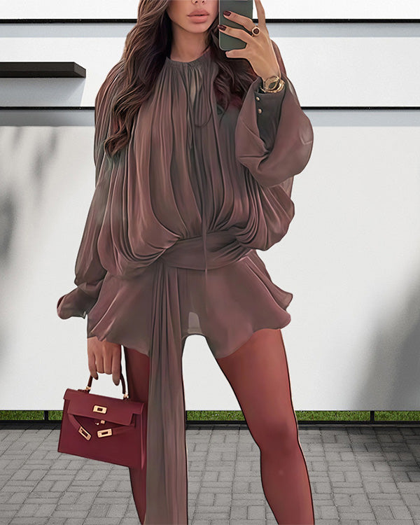 Clidress Satin Irregular Ruffled Mini Dress(8 Colors)