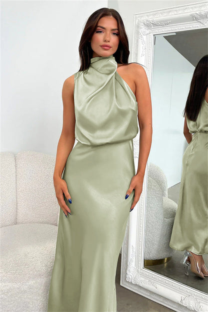 Carlina | Robe Longue en Satin avec Col Halter