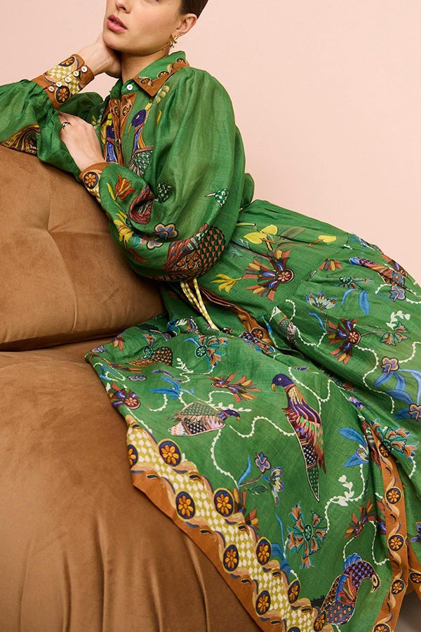 Lily - Robe à manches ballons avec imprimé d'oiseau du paradis