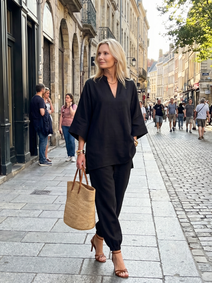 Georgiana | Ensemble tunique à col en V et pantalon froncé
