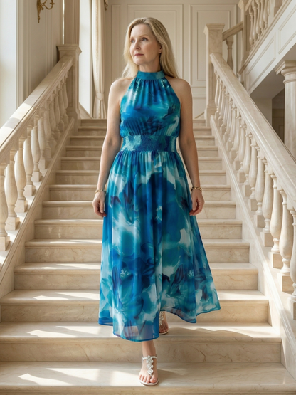 Sylin | Robe Midi à Encolure Halter Rassemblée
