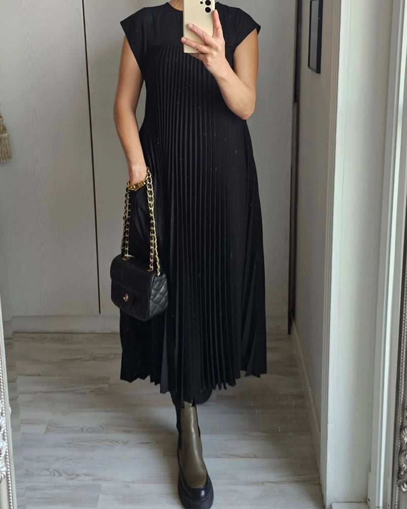 Sophia - Robe Maxi Plissée Élégante Découpée