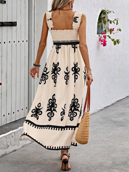 Valentina - Robe de Plage Imprimée Sans Manches à Col Carré Chic