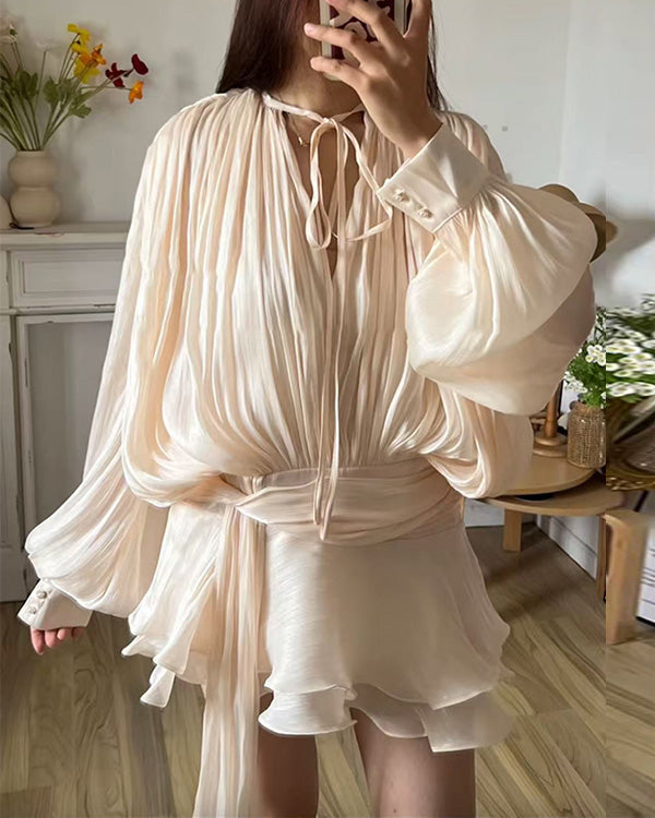 Clidress Satin Irregular Ruffled Mini Dress(8 Colors)