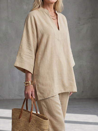 Georgiana | Ensemble tunique à col en V et pantalon froncé