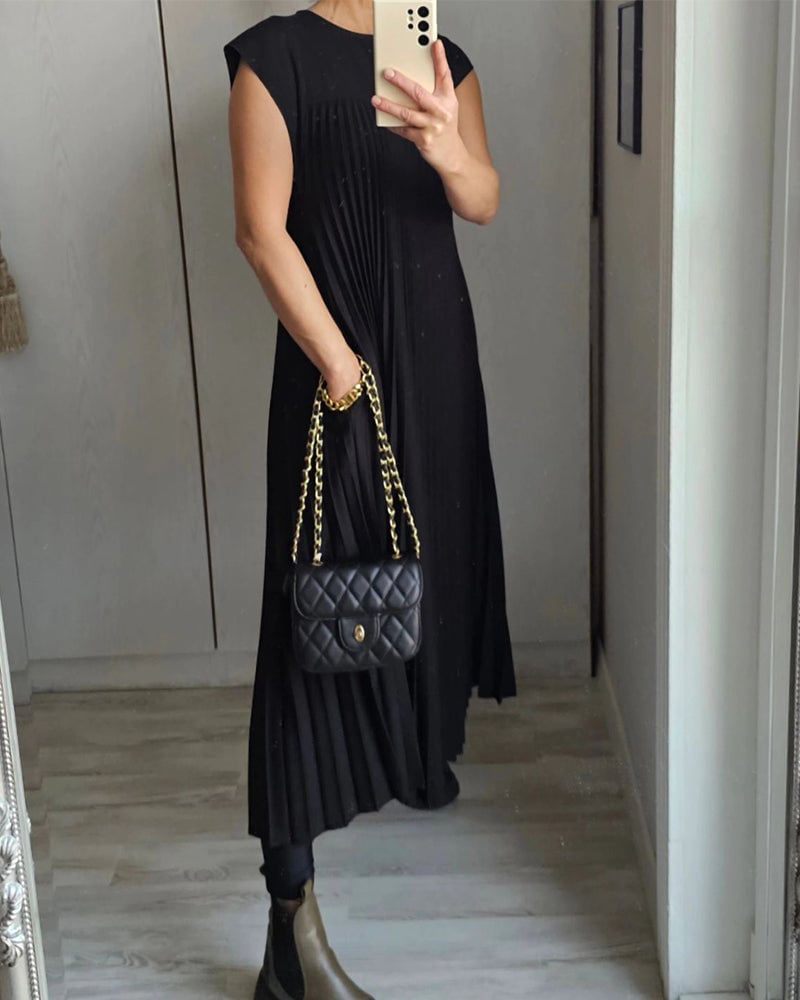 Sophia - Robe Maxi Plissée Élégante Découpée