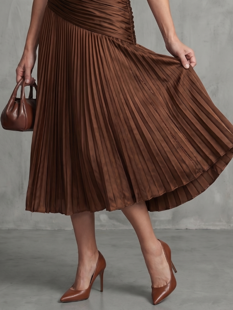 Théodora | Robe midi à taille plissée et rayures