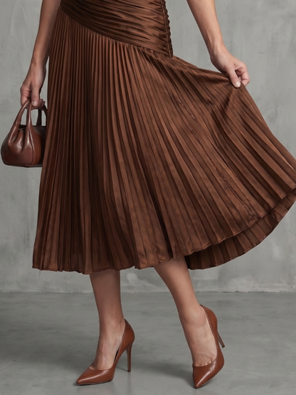Théodora | Robe midi à taille plissée et rayures