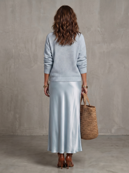 Luciana | Ensemble Jupe Satinée Biais et Pull Tricot