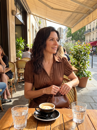 Théodora | Robe midi à taille plissée et rayures