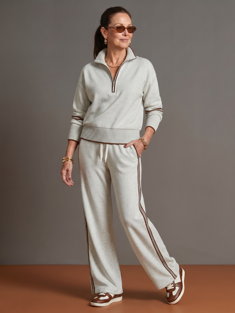 Pluie | Ensemble de Pantalon à Rayures Latérales avec Col Zippé à Manches Longues