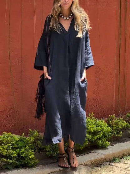 Ishael - Robe longue ample à col en V uni
