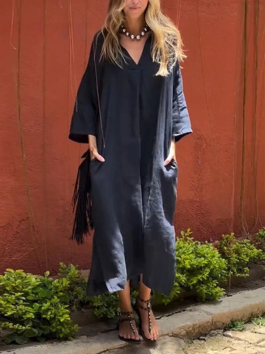 Ishael - Robe longue ample à col en V uni