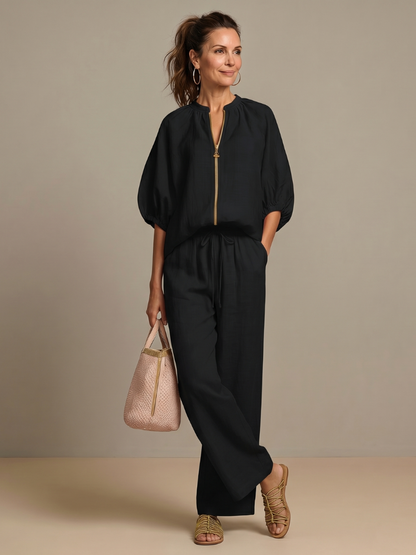 Natalia | Haut Blouson à Zip et Pantalon Large