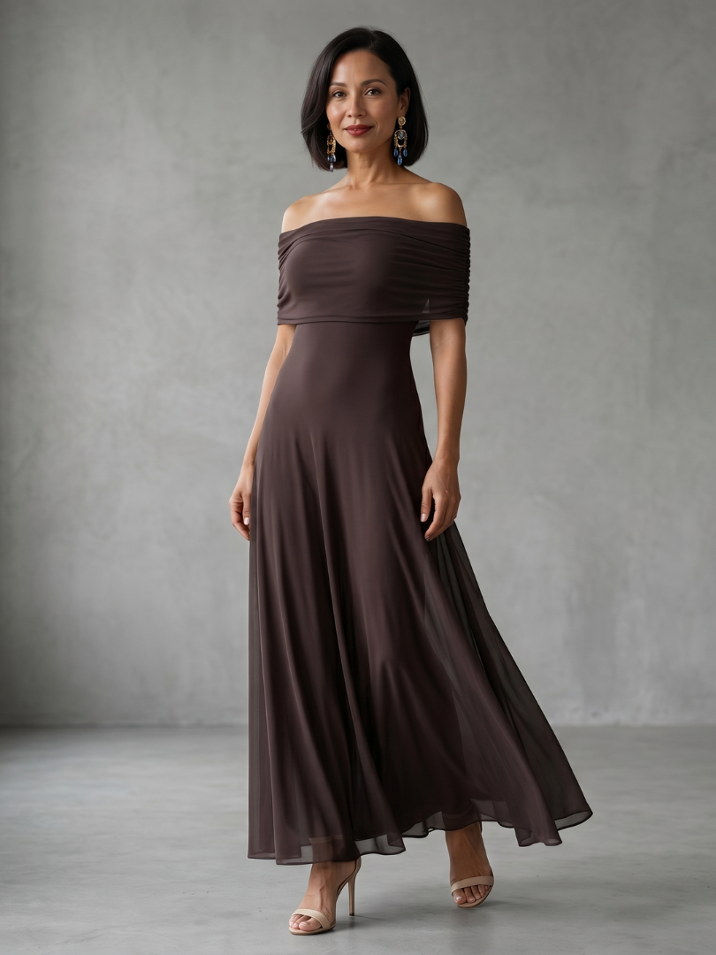 Juin | Robe Midi Drapée à Épaules Dénudées