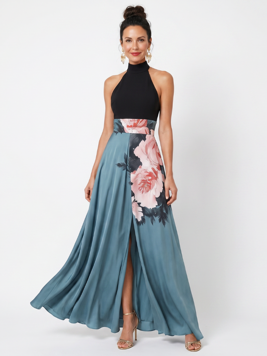 Olympas | Robe Maxi à Corsage Halter et Jupe Florale