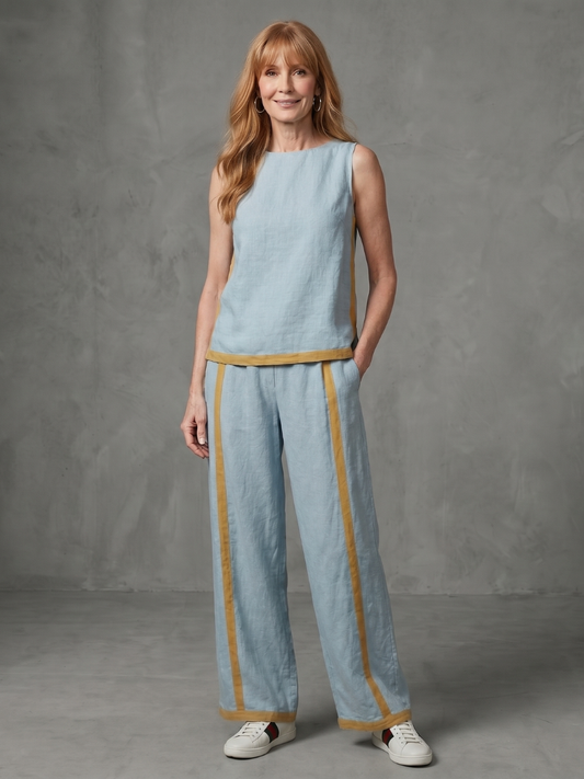 Inara | Ensemble top sans manches et pantalon large contrasté