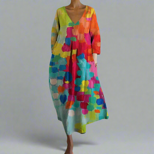 Linda | Robe Vibrante à Col V Fabriquée en Tissu de Qualité Supérieure