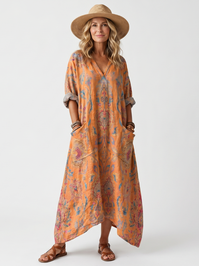 Remi | Robe Midi Oversize Imprimée à Col Notch avec Poches
