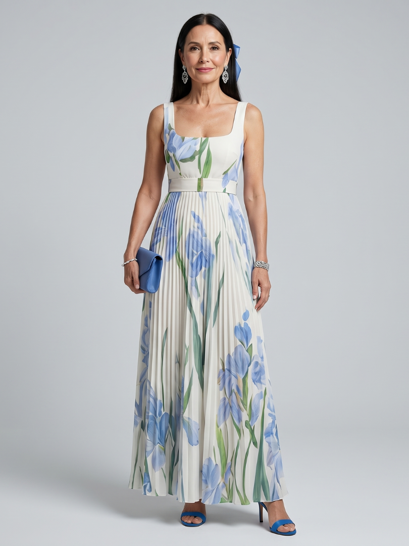 Ophelia | Robe midi sans manches à encolure carrée et imprimé floral