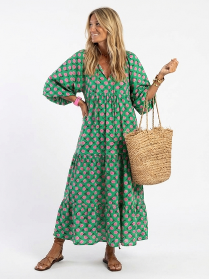 Fiora | Robe Midi à Imprimé Floral et Décolleté en V