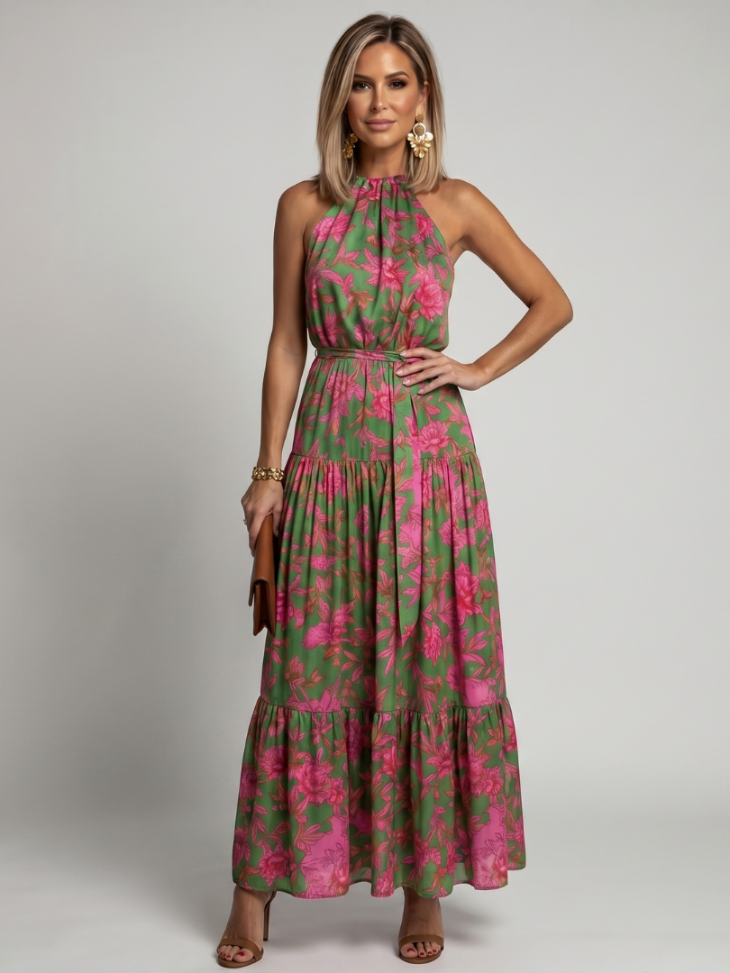 Rowen | Robe Midi Drapée à Col Halter