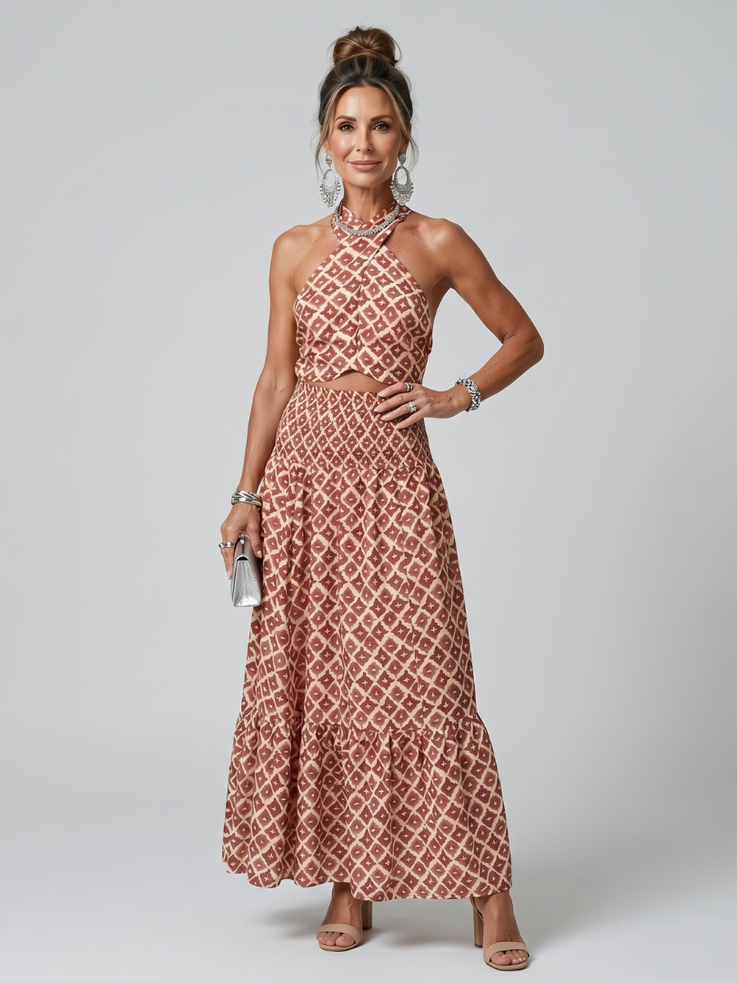 Amira | Robe midi à découpes géométriques avec encolure croisée
