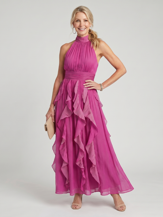 Orea | Robe Maxi à Col Montant avec Volants Superposés