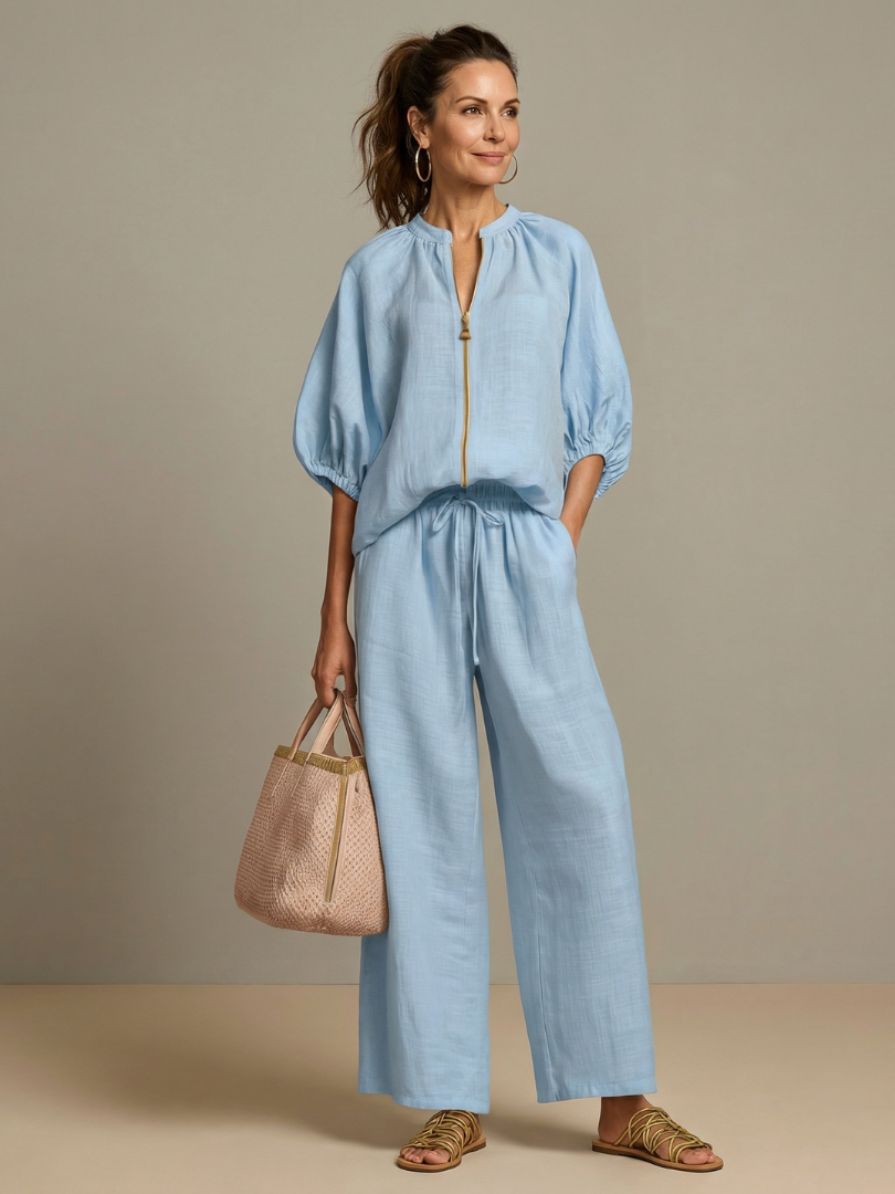 Natalia | Haut Blouson à Zip et Pantalon Large