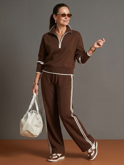 Pluie | Ensemble de Pantalon à Rayures Latérales avec Col Zippé à Manches Longues