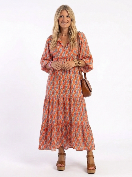 Amara | Robe Midi à Imprimé Géométrique en V