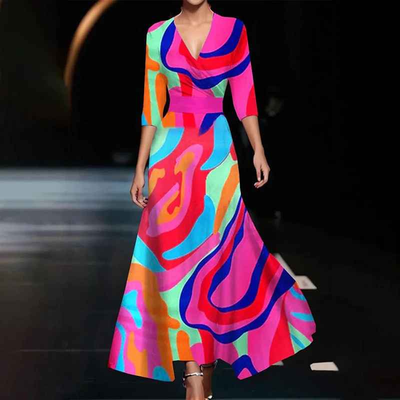 Zoe - Robe Maxi Fleurie Classique à Col V
