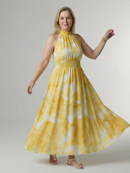 Sylin | Robe Midi à Encolure Halter Rassemblée