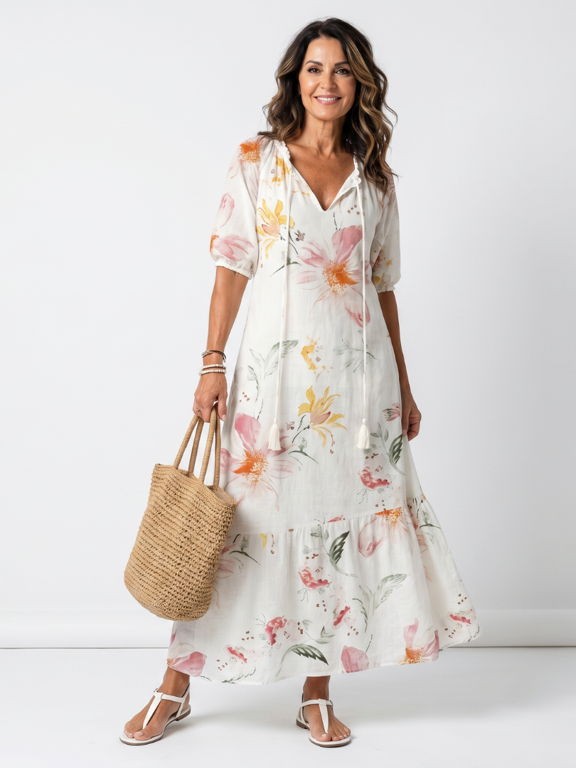 Noa | Robe Midi à Volants et Imprimé Floral Doux