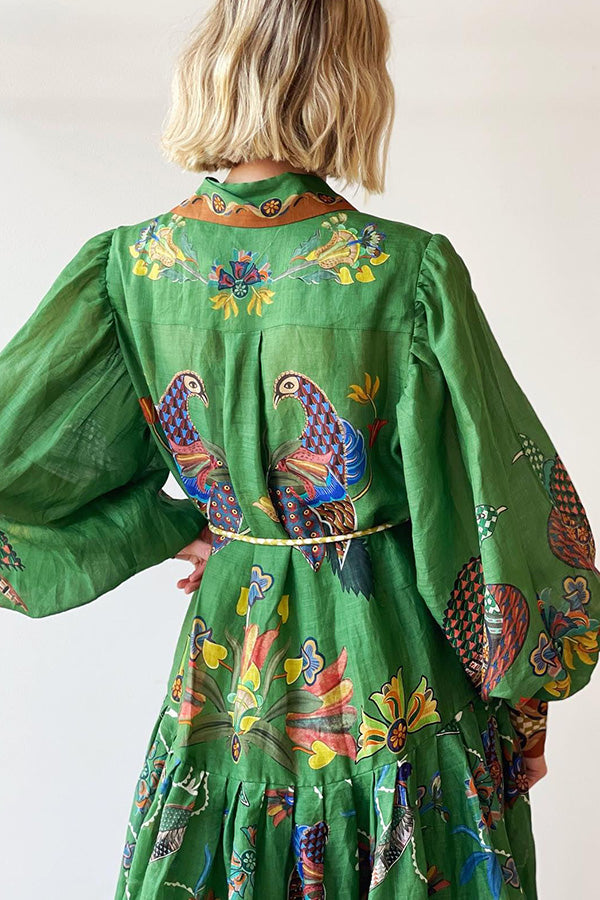 Lily - Robe à manches ballons avec imprimé d'oiseau du paradis