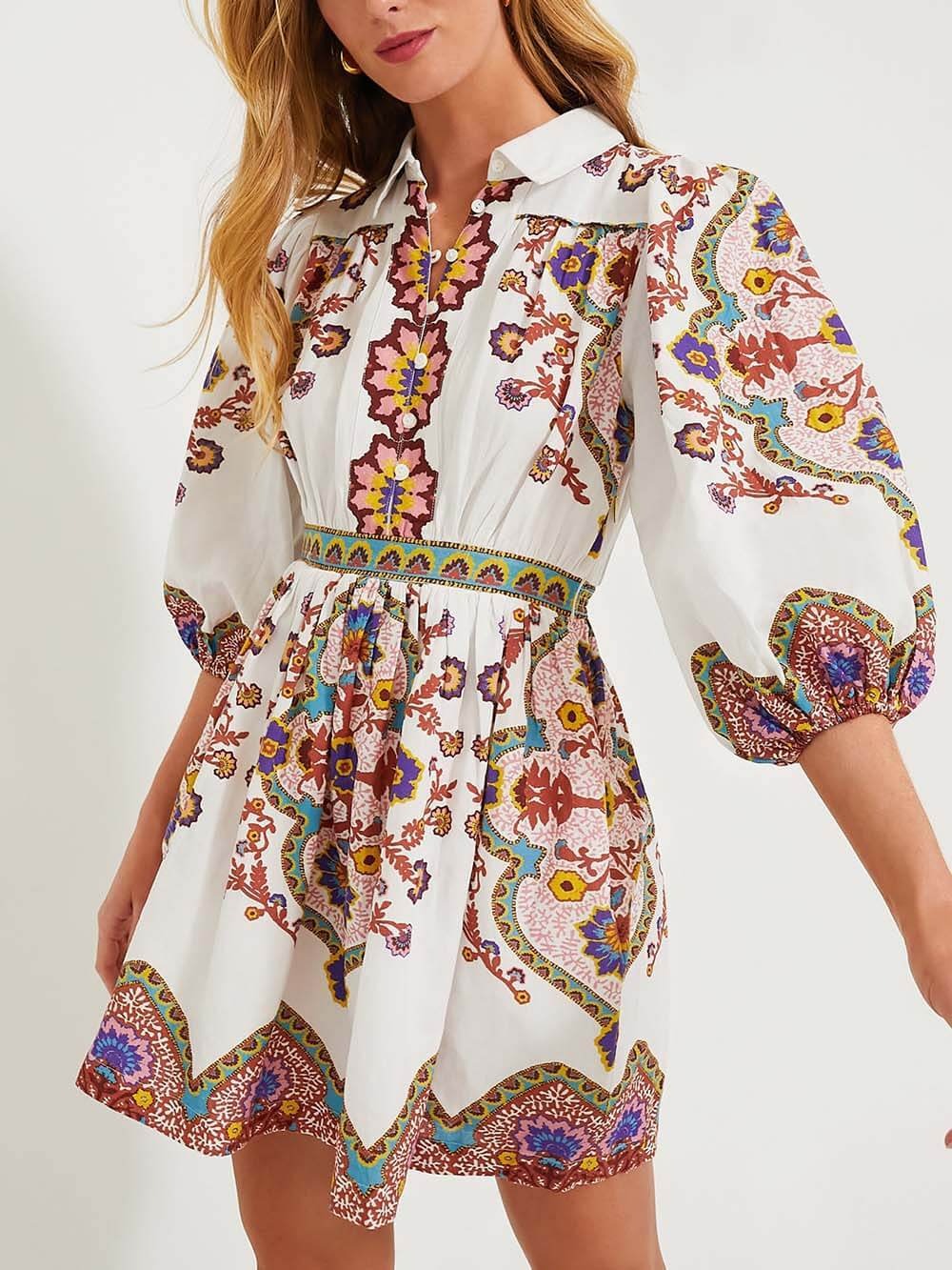 Jenny - Robe Mini à Manches Bouffantes avec Poches