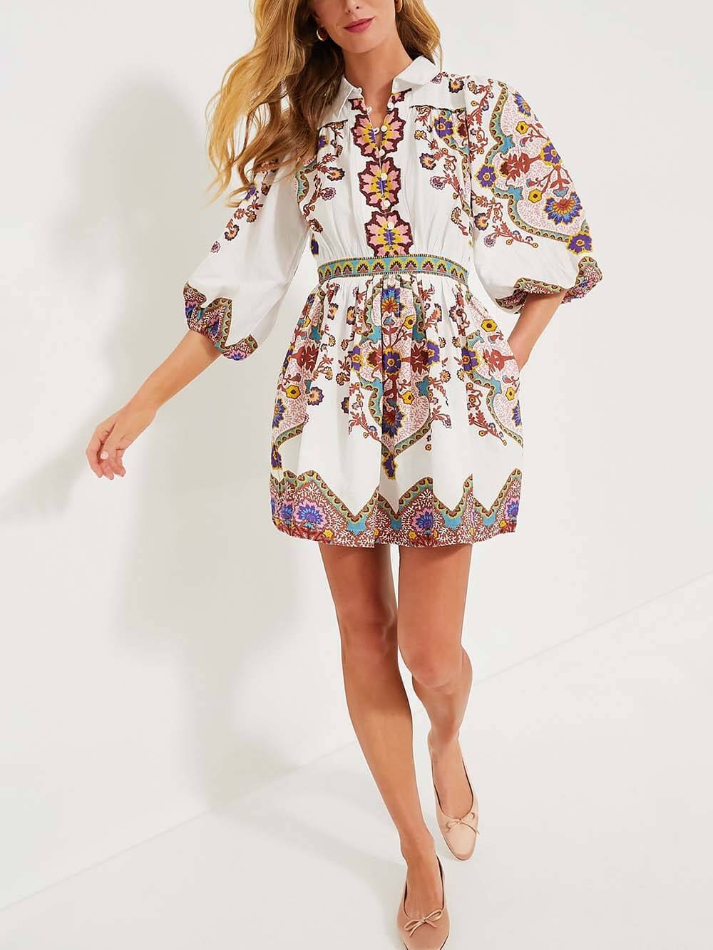 Jenny - Robe Mini à Manches Bouffantes avec Poches