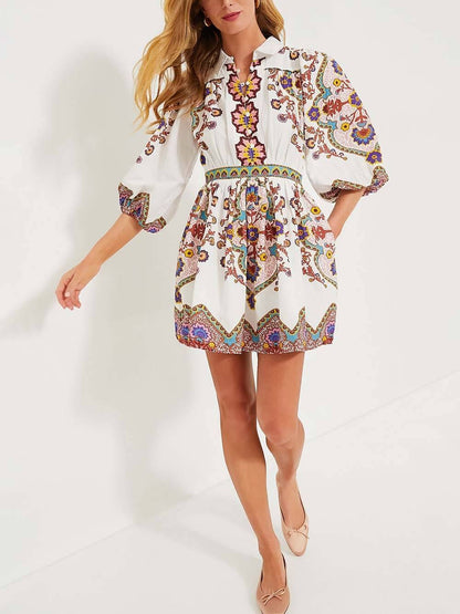 Jenny - Robe Mini à Manches Bouffantes avec Poches