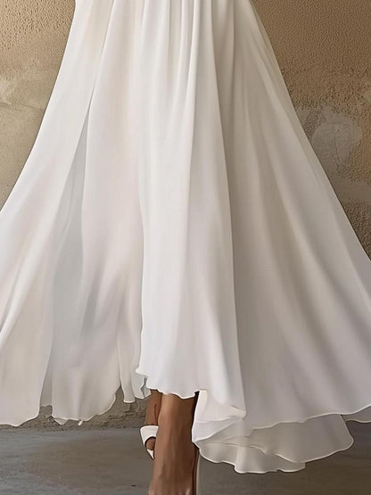 Laura - Robe Maxi Blanche à Col V Inspirée du Vintage