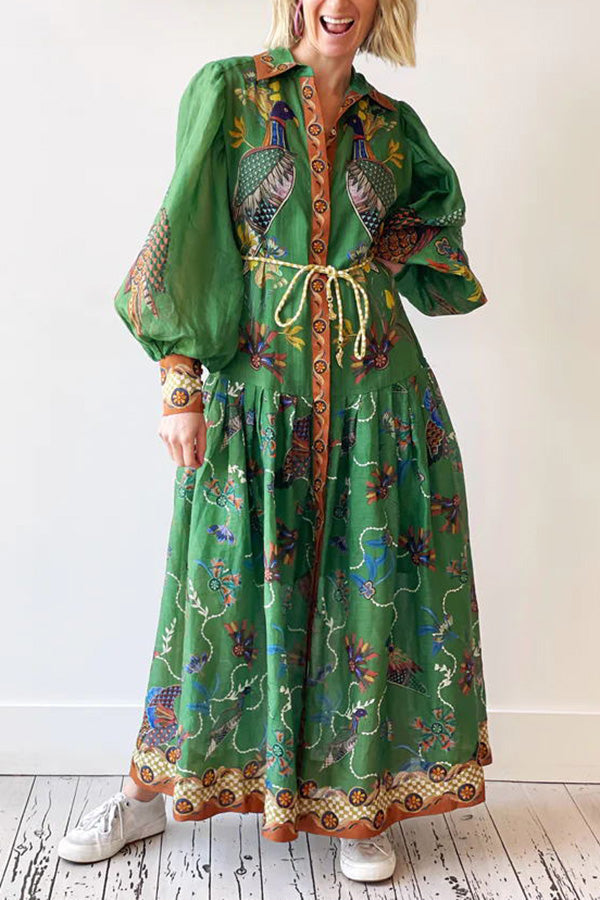 Lily - Robe à manches ballons avec imprimé d'oiseau du paradis
