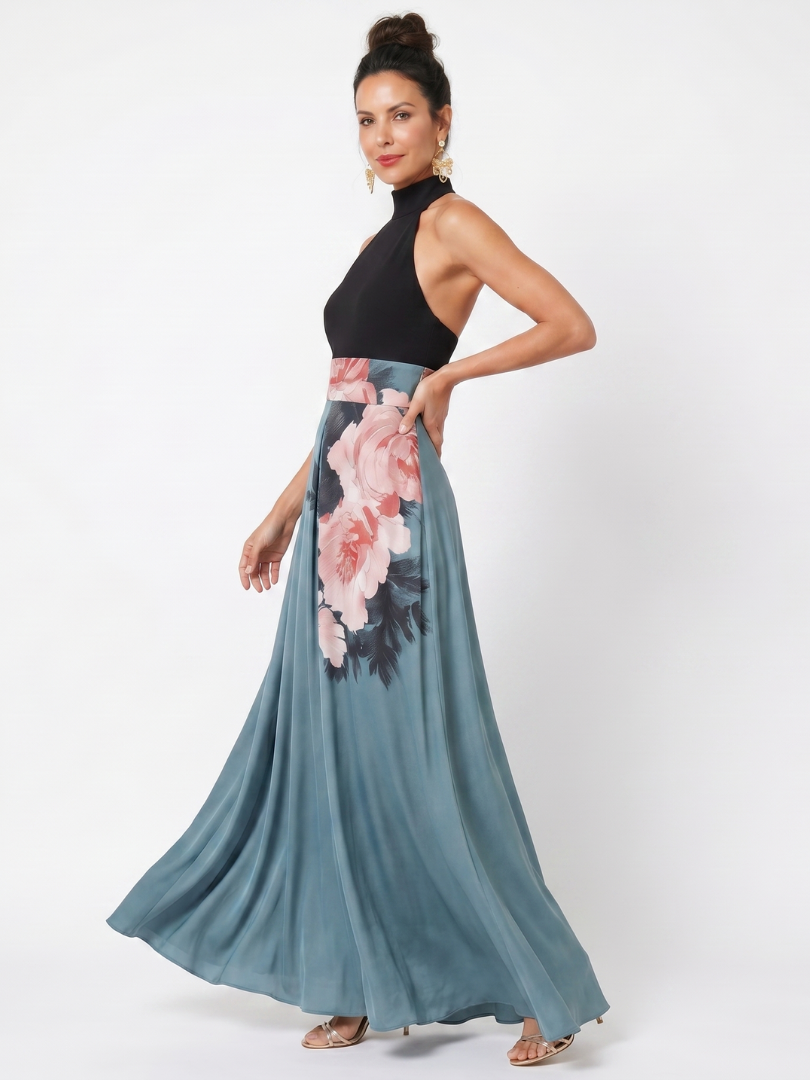 Olympas | Robe Maxi à Corsage Halter et Jupe Florale