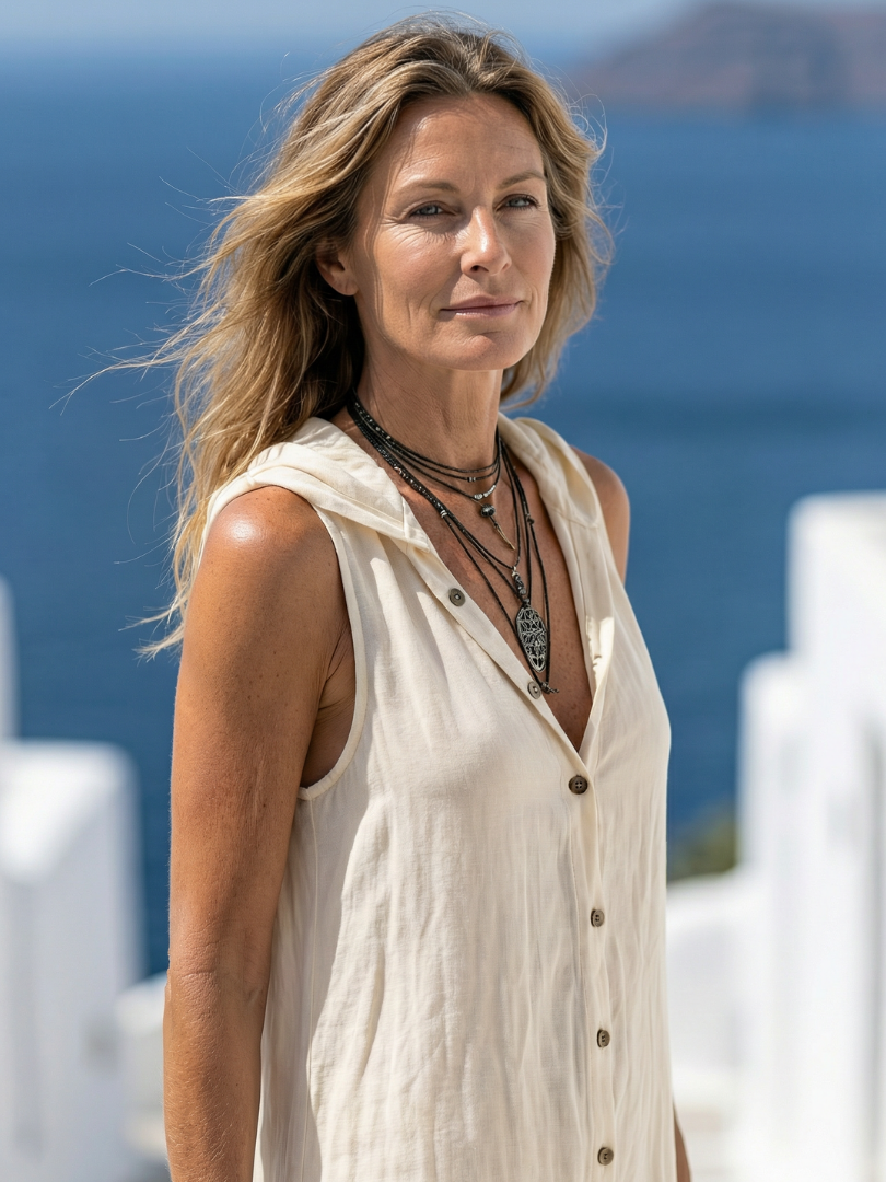 Marune | Robe maxi sans manches avec boutons et capuche