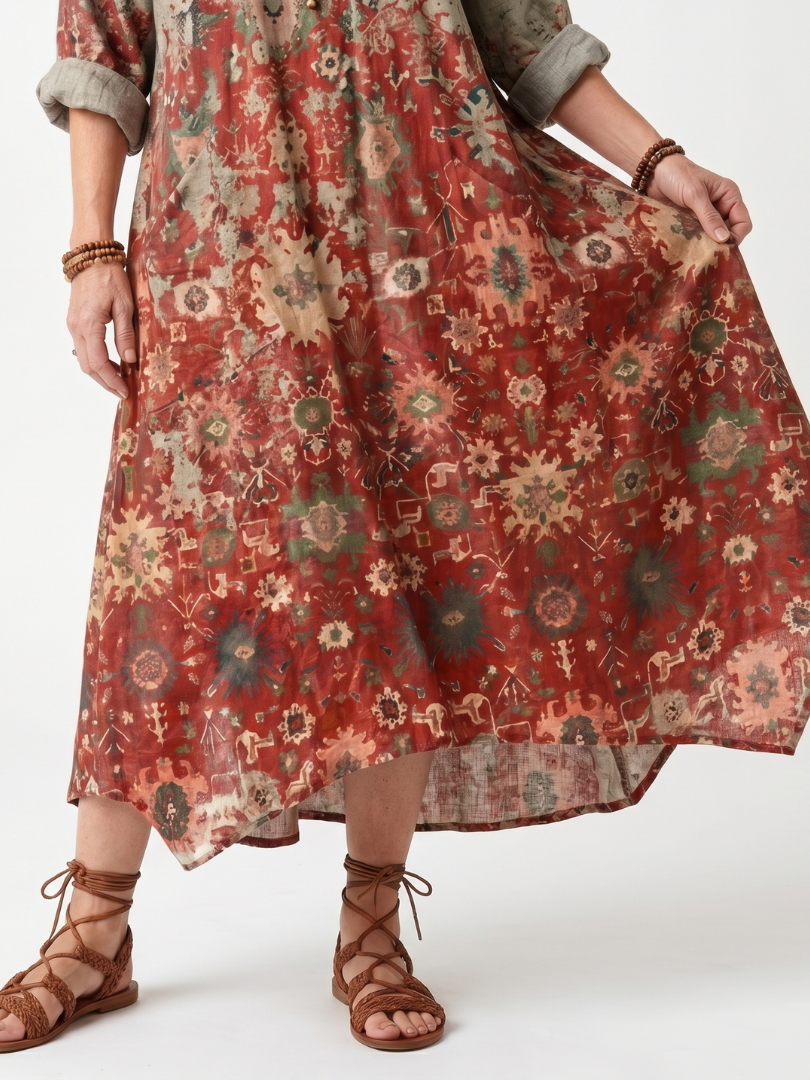 Safran | Robe midi décontractée à poches et motifs mixtes