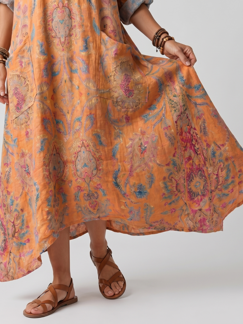 Remi | Robe Midi Oversize Imprimée à Col Notch avec Poches