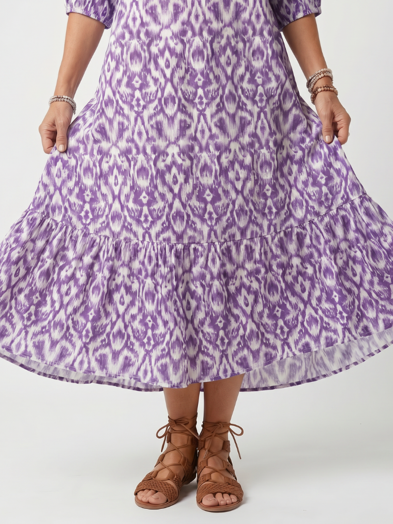 Pénélope | Robe midi à liens à franges imprimée