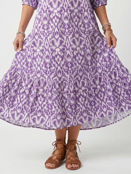Pénélope | Robe midi à liens à franges imprimée